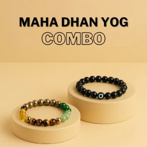 evil eye lava bracelet + dhanyog bracelet